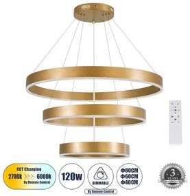 Κρεμαστό Φωτιστικό Δαχτυλίδι LED CCT 120W Αλουμίνιο Χρυσό 61190 Globostar-61190-Χρυσό 61190