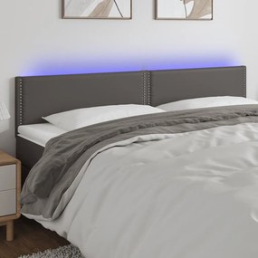 Κεφαλάρι Κρεβατιού LED Γκρι 180x5x78/88 εκ. από Συνθετικό Δέρμα 3121578