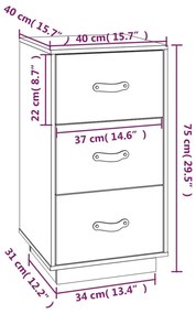 Κομοδίνα 2 τεμ. Λευκά 40x40x75 εκ. από Μασίφ Ξύλο Πεύκου - Λευκό