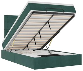 vidaXL Οθωμανικό κρεβάτι με στρώματα &amp; LEDs Σκούρο πράσινο Βελούδο