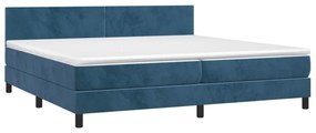 vidaXL Κρεβάτι Boxspring με Στρώμα &amp; LED Σκ. Μπλε 200x200εκ. Βελούδινο