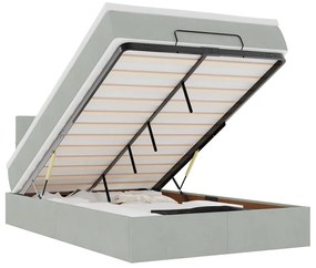 vidaXL Οθωμανικό κρεβάτι με στρώμα&LEDs Ανοιχτό γκρι 120x190cm Βελούδο