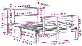 Κρεβάτι Βιβλιοθήκη Χωρίς Στρώμα Λευκό 135x190 εκ Μασίφ Πεύκο - Λευκό