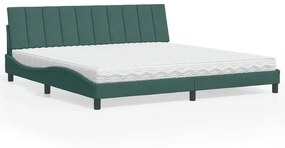 Κρεβάτι με Στρώμα Σκούρο Πράσινο 200x200εκ. Βελούδινο - Πράσινο