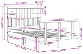 Κρεβάτι Βιβλιοθήκη Χωρίς Στρώμα 120x200 εκ Μασίφ Ξύλο Πεύκο - Καφέ