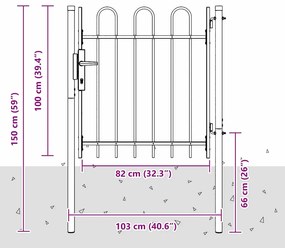 vidaXL Πύλη Φράχτη Γκρι 100 x 100 cm Χάλυβας με Επικάλυψη Πούδρας