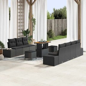 vidaXL Σετ Καναπέ Κήπου με μαξιλάρι 10 pcs Μαύρο Πολυ ράταν