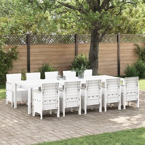 vidaXL Σέτ φαγητού για κήπο 11 pcs Λευκό Μεγάλο Ράτταν και Χάλυβας