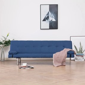 Καναπές - Κρεβάτι με Δύο Μαξιλάρια Μπλε από Πολυεστέρα - Μπλε