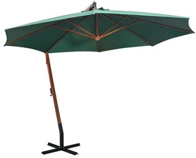 Ομπρέλα Κρεμαστή Πράσινη 350 εκ. με Ξύλινο Ιστό - Πράσινο