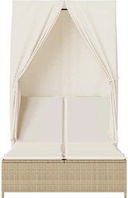 vidaXL Ξαπλώστρα Διπλή Μπεζ από Συνθετικό Ρατάν με Οροφή / Κουρτίνες