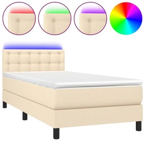 vidaXL Κρεβάτι Boxspring με Στρώμα &amp; LED Κρεμ 90x200 εκ. Υφασμάτινο