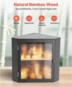 VEVOR Corner Bread Box for Kitchen Counter Double Layer Bamboo Storage Container