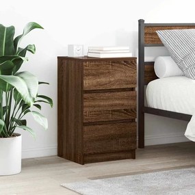 Κομοδίνα με 3 συρτάρια 2 τεμάχια καφέ δρυς 39x35x65 εκ. - Καφέ
