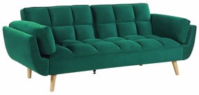 Καναπές κρεβάτι Berwyn 2077, Λειτουργία ύπνου, Πράσινο, 218x83x82cm, Πόδια: Ξύλο,Καουτσούκ