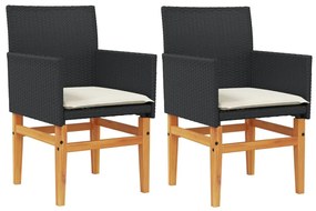 vidaXL Καρέκλες Κήπου 2 τεμ. Μαύρες Συνθ. Ρατάν/Μασίφ Ξύλο+Μαξιλάρια