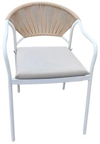 MOLLY Πολυθρόνα Βεράντας-Κήπου Μέταλλο Βαφή Άσπρο, Wicker Φυσικό, Μαξιλάρι Εκρού 55x61x85cm