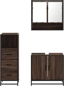 vidaXL Σετ Επίπλων Μπάνιου 3 Τεμαχίων Καφέ Δρυς από Τεχν. Ξύλο