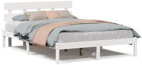 vidaXL Κρεβάτι με κεφαλίνη Λευκό 160x200 εκ Μασίφ ξύλο πεύκου