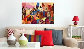 Χειροποίητα ζωγραφισμένος πίνακας - Colourful village 90x60