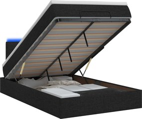 vidaXL Κρεβάτι Ottoman με Στρώμα και LED Μαύρο 120 x 200 cm Ύφασμα