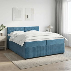 vidaXL Κρεβάτι box spring με στρώμα Σκούρο Μπλε 200 x 200 cm Βελούδο