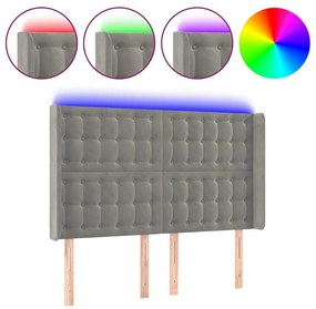 Κεφαλάρι Κρεβατιού LED Ανοιχτό Γκρι 147x16x118/128εκ. Βελούδινο - Γκρι