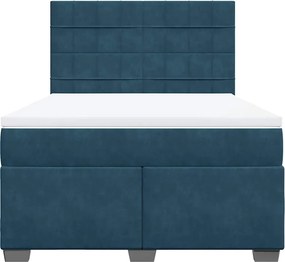 vidaXL Κρεβάτι Boxspring με Στρώμα Μπλε 140x190 εκ. Βελούδινο