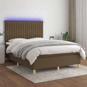 vidaXL Κρεβάτι Boxspring με Στρώμα &amp; LED Σκ.Καφέ 140x190εκ. Υφασμάτινο