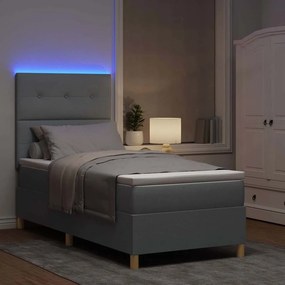 vidaXL LED Κρεβάτι με βάθρο Ανοιχτό γκρι 90 x 190 cm ύφασμα
