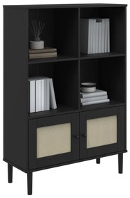 vidaXL Βιβλιοθήκη SENJA Μαύρο / Ρατάν 90x35x130 εκ. Μασίφ Ξύλο Πεύκου