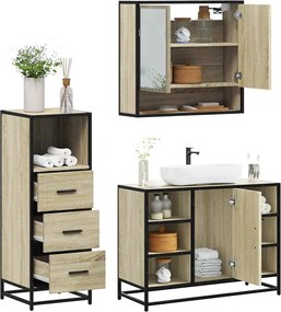vidaXL Σετ Επίπλων Μπάνιου 3 Τεμαχίων Sonoma Δρυς Επεξεργασμένο Ξύλο