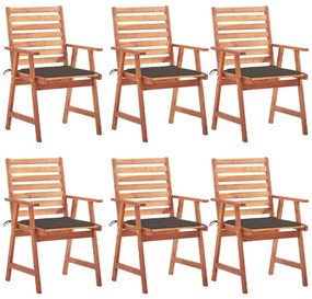 Καρέκλες Τραπεζαρίας Εξ. Χώρου 6 τεμ. Ξύλο Ακακίας με Μαξιλάρια - Μπεζ-Γκρι
