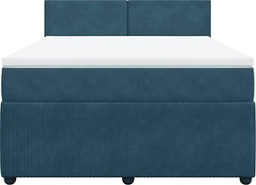 vidaXL Κρεβάτι Boxspring με Στρώμα Μπλε 160x200 εκ. Βελούδινο