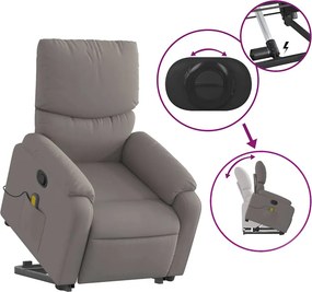 vidaXL Πολυθρόνα Μασάζ Ανακλινόμενη με Ανύψωση Taupe Υφασμάτινη
