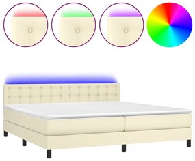 vidaXL Κρεβάτι Boxspring με Στρώμα & LED Κρεμ 200x200 εκ. Συνθ. Δέρμα