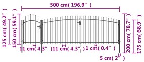 vidaXL Καγκελόπορτα με Λόγχες Μαύρη 5 x 2 μ.