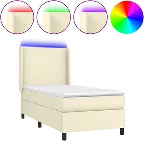 vidaXL Κρεβάτι Boxspring με Στρώμα &amp; LED Κρεμ 100x200 εκ. Συνθ. Δέρμα