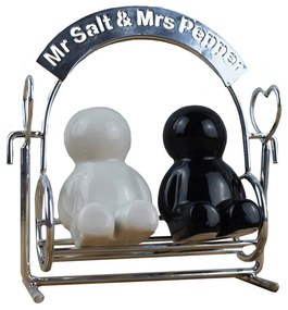 Αλατοπίπερο Mr. Salt &amp; Mrs Pepper (Σετ 3Τμχ) 16695 13x5x12cm Black-White Balvi Metal, Ceramic