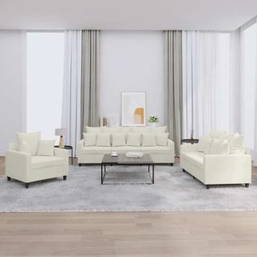 vidaXL Πολυθρόνες Σετ 3 Τεμαχίων Κρεμ από Βελούδο με Μαξιλάρια