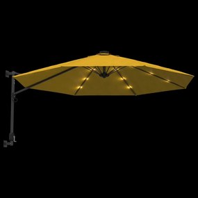 vidaXL Ομπρέλα Επιτοίχια με LED Κίτρινη 290 εκ.