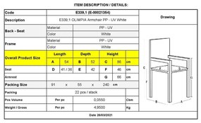 Πολυθρόνα OLIMPIA PP-UV Άσπρο 54x52x86cm