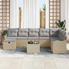 vidaXL Σετ Καναπέ Κήπου με μαξιλάρι 9 pcs μπεζ και ανοιχτό γκρι
