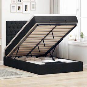 vidaXL Οθωμανικό κρεβάτι με στρώμα &amp; LEDs Μαύρο 120x200 cm Ύφασμα