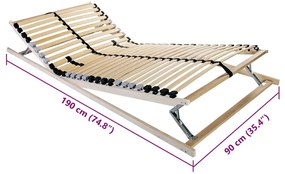 vidaXL Βάση κρεβατιού με λάμες Καφέ 90 x 190 cm Στερεό Ξύλο Μηλιάς