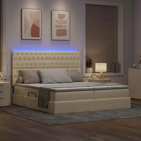 vidaXL LED Κρεβάτι αποθήκευσης με στρώμα Κρέμ 180 x 200 cm Ύφασμα
