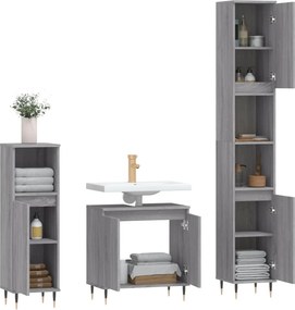 vidaXL Σετ Επίπλων Μπάνιου 3 Τεμαχίων Γκρι Sonoma Επεξεργασμένο Ξύλο