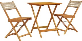 vidaXL Σετ Επίπλων Bistro 3 τεμ. Μπεζ Ρατάν/Μασίφ Ξύλο