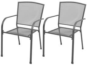 Καρέκλες Κήπου Στοιβαζόμενες 2 τεμ. Γκρι Ατσάλινες - Ανθρακί