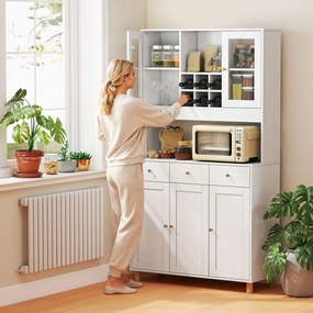 Ντουλάπι κουζίνας 180 εκ., 2 γυάλινες πόρτες, 3 συρτάρια, 4 ρυθμιζόμενα ράφια, ντουλάπι τραπεζαρίας, μοριοσανίδα, Λευκό